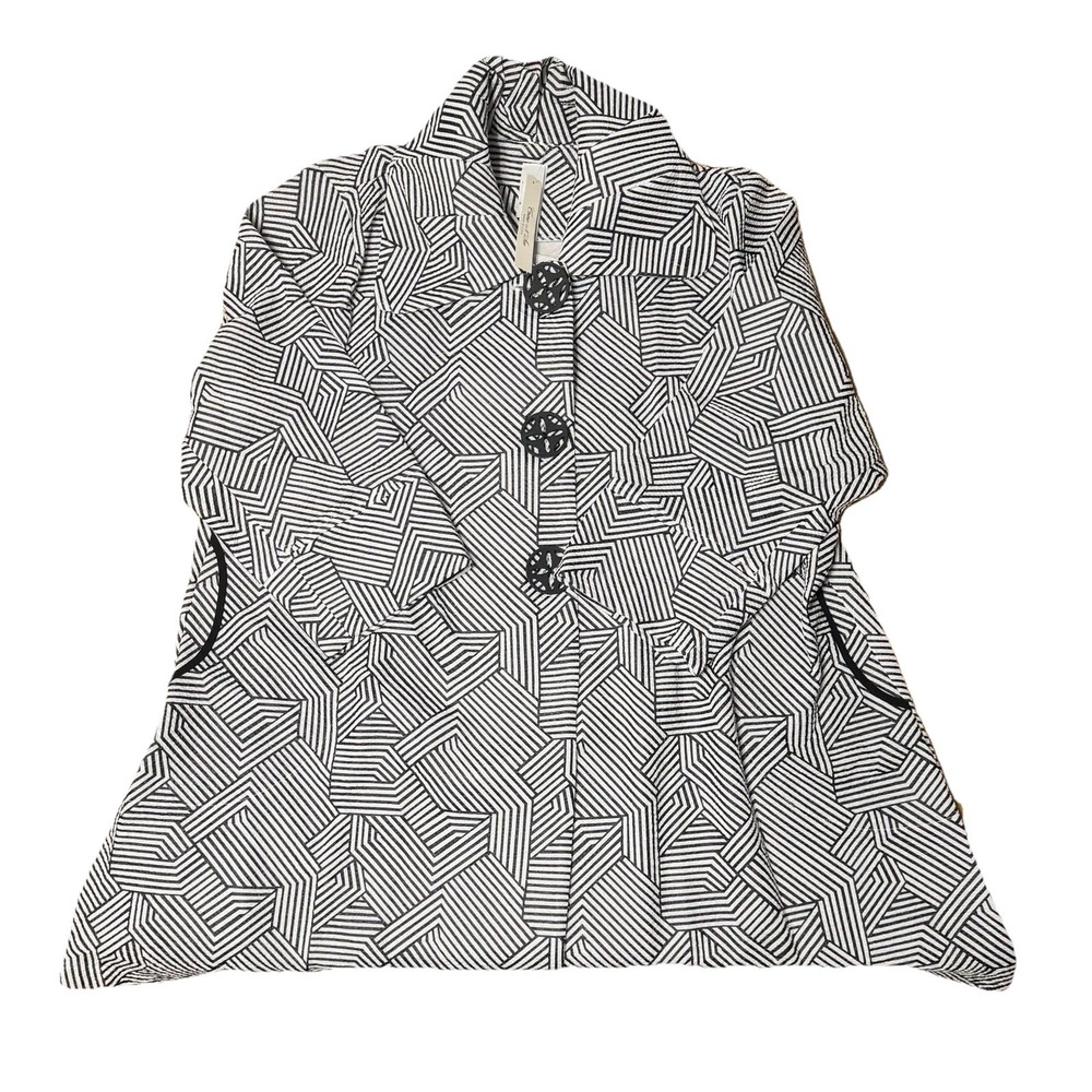 Retro 1950's NWT 1XL Jacket Geometrical Abstract Pattern Pockets Wide Collar